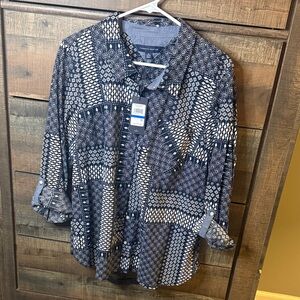 Tommy Hilfiger Navy and White Printed Button-Up Shirt